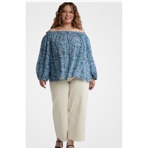 Terra &‎ Sky Blue Depths Women's Plus Conv  Off the Shoulder Blouse Size 4X NWT